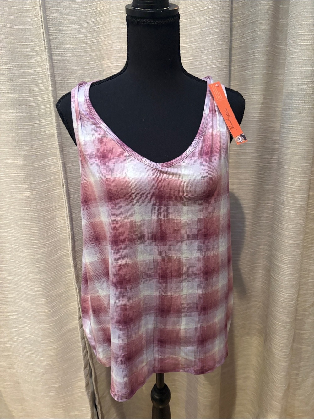 Eddie Bauer Mauve Plaid V-Neck Sleeveless Camisole